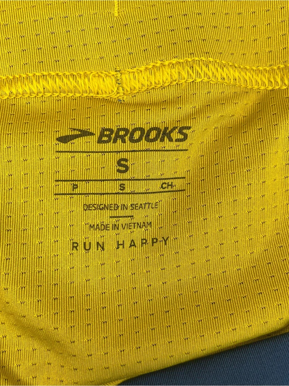 Brooks Men’s Mustard Yellow Running Shorts with Navy Accents